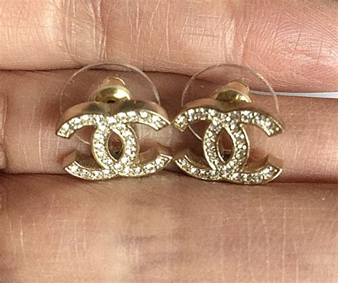 chanel mini classic cc logo earrings gold tone|Chanel classic earrings uk price.